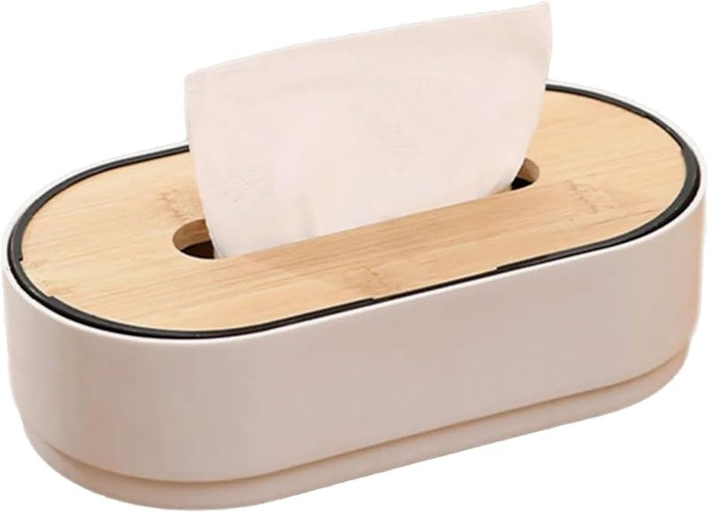 صندوق المناديل اليدوي الأبيض المصنوع من الخيزران متعدد الاستخدامات المحمول لغرفة النوم والسيارة وديكور المنزل - Image 3